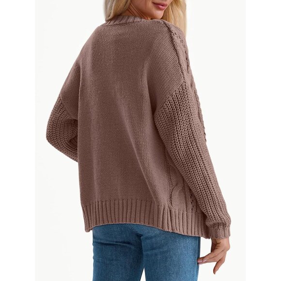 Women's Cable Knit Cotton Cardigan Sweater Button Up Fall Jacket - Picture 4 of 5